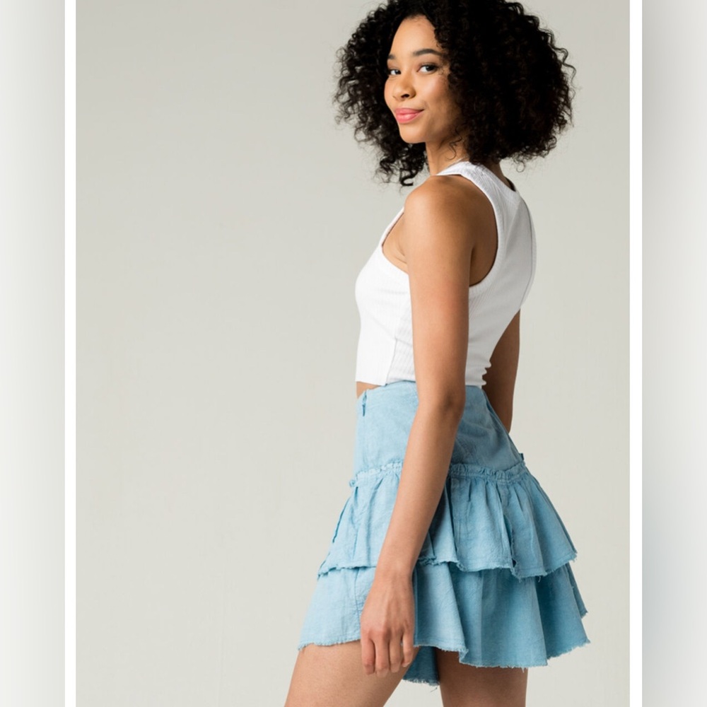 Ruffles In The Sand Denim Skirt - Picture 2 of 11